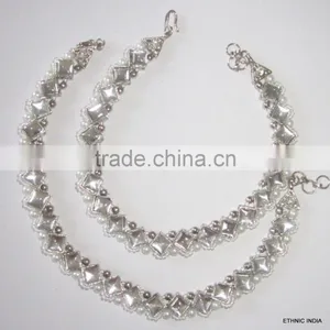 Anklets Silver Tone KUNDAN Payal thumbnail-1