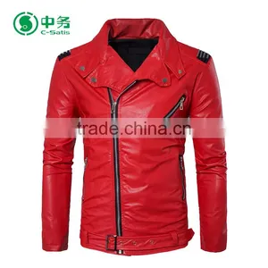 Fashion Style Multi Zippers Windproof Mens White / Red / Black Punk Leather Jacket for Sale thumbnail-3