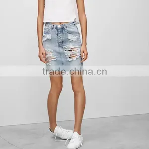 4757 Runwaylover Hot Sale Ladies Hole Washing Denim Skirt thumbnail-1