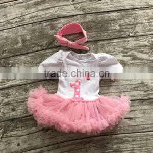Baby Girls Birthday Tut Romper 1st Tutu Romper With Headband thumbnail-1