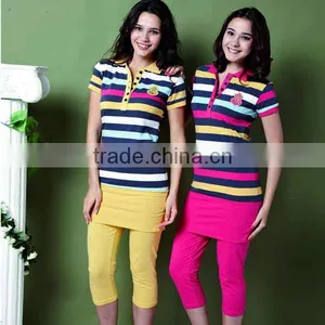 Women Polo Collar Pajamas Set 2pcs Yarn Dyed Striped Pajamas for Summer thumbnail-1