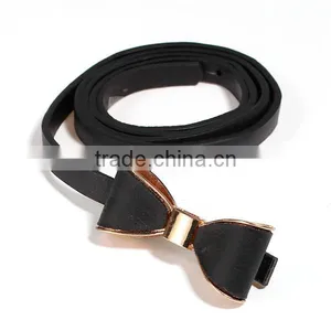 PU Leather Belt Waistband Bowknot Gold Plated Black Adjustable thumbnail-1