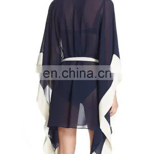 C87 Contrast Cuff & Sash Waist Kaftan Long Beach Dress thumbnail-2