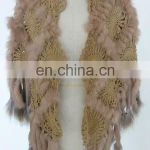 Ladies Hook Flower Knitted Shawls Wraps With Fur thumbnail-1
