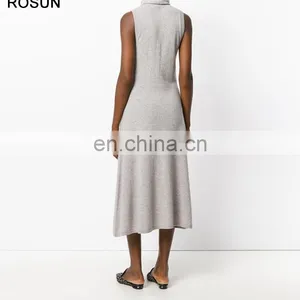 High Fashion Women 100% Wool Tie Neck Sweater Dress thumbnail-4