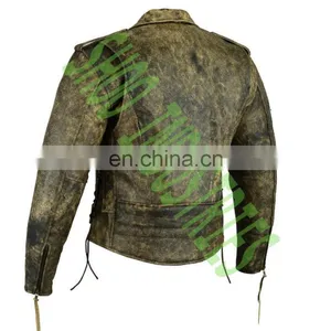 Men's Black Leather Motorcycle Biker Jacket With Zip Out Lining and Side Laces thumbnail-6