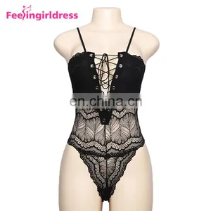 Women Black Lace Sexy Transparent One Piece Design Your Own Bodysuit thumbnail-4