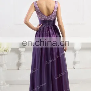 Newest Grace Karin Long Chiffon Beaded Elegant Purple Evening Dresses 2015 CL4104-4 thumbnail-3