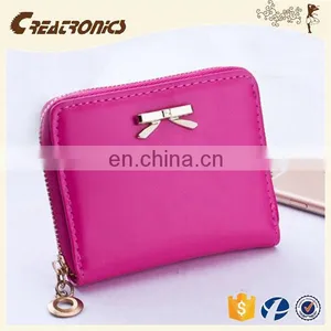 CR European Test Passed Smooth pu Surface Inlaid the Bow Mini Coin Purse White Styling Small Women Wallet and Euro Coin Wallets thumbnail-2