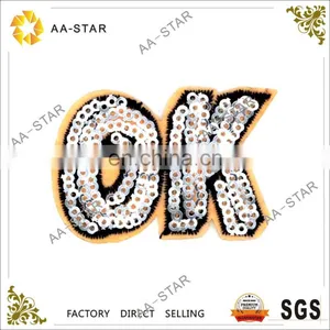 Silver "OK" Sequin Applique Wholesale Letters for Clothing thumbnail-1