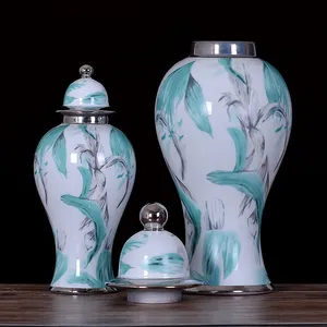 Modern Simple Fashion Creative White Electroplate Ceramic Vase With Lid For Bedroom Decor thumbnail-1