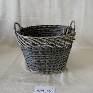 Small Round Shape Willow Wicker Storage Basket Round Flower Pot With Ear Handle thumbnail-2
