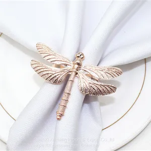 Newest Metal Alloy Dragonfly Napkin Rings Gold and Silver Color for Table Decoration Table Buckle thumbnail-2