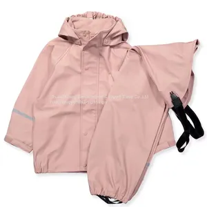 Custom Wholesale Outdoor Waterproof Jacket Bib Overall Yellow PU Raincoat Rain Suit for Kids & Toddler thumbnail-1