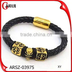 Gold Skull Clasps for Leather Bracelets Real Mens Leather Bracelet thumbnail-1