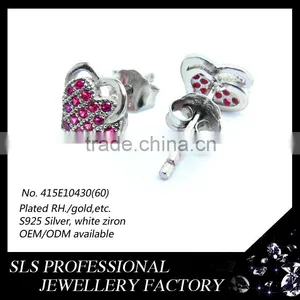 925 Sterling Silver Earring Stud Micro Paved Ruby Stones Heart Shape Earrings Child Earring thumbnail-3