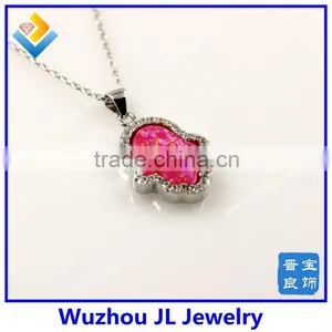 Hot Sale Synthetic cz Opal Hand/Hamsa With CZ 925 Silver Sterling Necklace Jewelry thumbnail-1