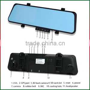 1080P Full HD 4.3" G-sensor Dual Lens Rearview Camera Car DVR Road Dash Video Rearview Mirror Cam With Night Vision thumbnail-4