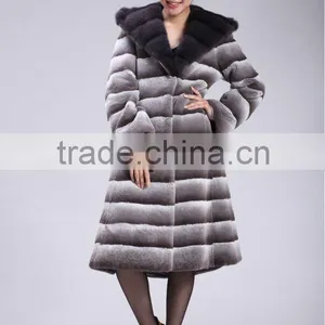 Grey Mink Hooded Dyed Rex Rabbit Fur Coat thumbnail-1