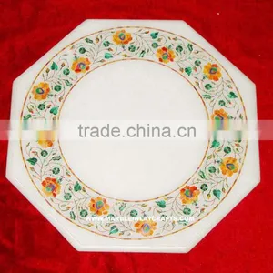 White Marble Stone Inlay Antique Coffee Table Top thumbnail-1
