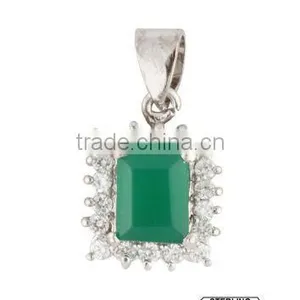 Rectangular Shaped Green Onyx Pendant in Sterling Silver thumbnail-1