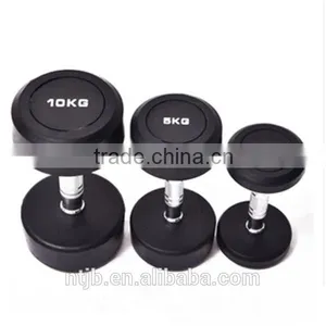 2016 Hot Sale Deluxe Whole Shaping 30kg PU Round Head Dumbbell With Stainless Steel Plating Knurled Handle thumbnail-6