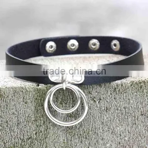 Hot Sale Fashion Sexy Punk Gothic Leather Choker Necklace Round Metal Pendant Buckle Collar Anime Necklaces thumbnail-2