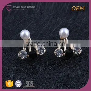 E78055I01 STYLE PLUS Gold Plate Pearl Design Glass Stone Stud Earrings Black and White Earrings From Forever 21 Series thumbnail-2