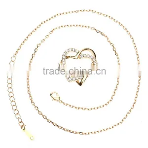 Fashion Jewellery Necklace Women 18k Gold Plated Austrian Crystal Rhinestone Zircon Chunky Double Heart Pendants thumbnail-5
