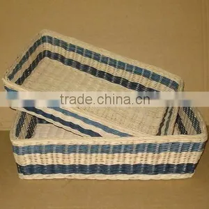 Blue Set/2 Nested Large Rattan Tray thumbnail-1