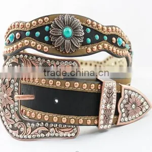 2015 Western Black Embossed Women Rhinestone Belts thumbnail-1