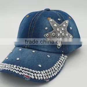 Distressed Denim Baseball Cap With Diamond thumbnail-5