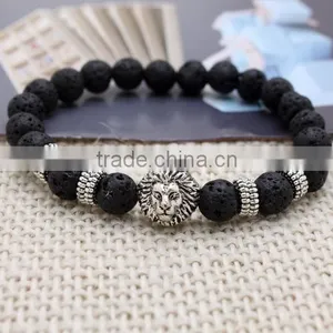2016 Handmade Manufacturer of High Quality Lion Silver Charms Natural Stone Bead Stretch Bracelet thumbnail-2