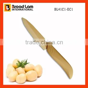 Light Yellow Color Ceramic Paring Kitchen Knife 4 Inch With ABS+TPR Coating Handle thumbnail-1