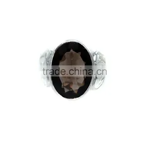Smokey Quartz Oval Faceted Silver Plated 925 Silver Sterling Silver Ring thumbnail-1