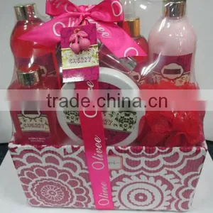 Shower Gel Body Lotion Set in Colorful Basket thumbnail-1