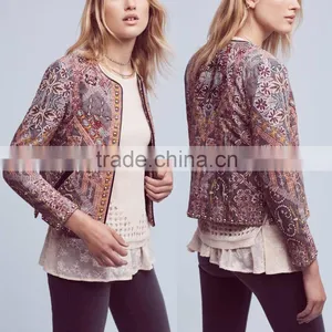 European Autumn Woman Metal Studded Print Cropped Jacket for Woman thumbnail-1