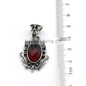 Mens Gothic Big Red Stone Pendant Vintage Carving Pendant Stainless Steel Popular Pendant thumbnail-3