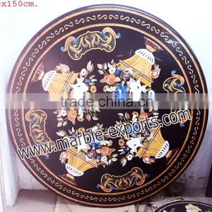 Black Round Marble Inlaid Dinning Table Top thumbnail-3