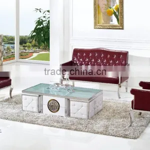 C369 Modern Stainless Steel Wooden Trunk Storage Glass Coffee Table thumbnail-3
