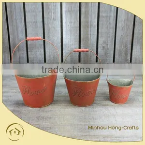 Hot Sale S/3 Red Oil Metal Bucket, Cheap Pot Metal Home Decor thumbnail-1