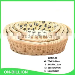 Round Wicekr Dog Bed With Mat thumbnail-1