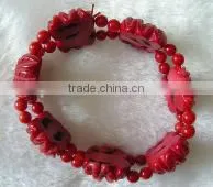 Wholesale 7" 15-18mm Red Round and Carved Natural Coral Stone Bracelet Jewelry thumbnail-1