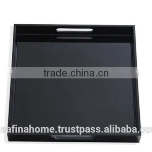 Dark Grey Square Colored Lacquer Serving Tray thumbnail-1