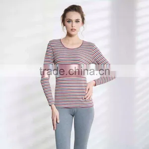 Sexy Women Thermal Underwear Striped Long Jogns Underwear Fashion Round Neck thumbnail-1
