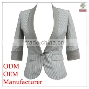 Latest Design Contrast Fibric Good Quality Slim Fit 2013 Neck Designs for Ladies Suit/ladies Half Sleeve Business Suit thumbnail-1