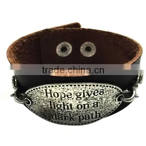 Custom Words Charms Leather Bracelet,antique Men Leather Bracelets,stylish Leather Wristband thumbnail-1