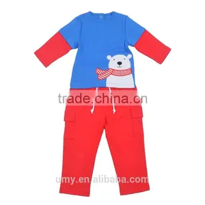 2017 Newborn Baby Boy Unique Applique Long Sleeve T-shirt With Red Pant thumbnail-1
