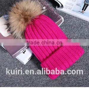 High Quality Cashmere Knitted Hat With Huge Big Fur Pompoms KR-H008 thumbnail-3