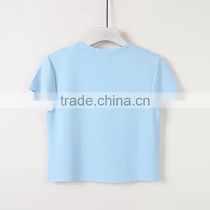 Custom Latest Design Dew Navel Attire Garment ,woman O-neck Short Sleeve Cut off T-shirts thumbnail-2